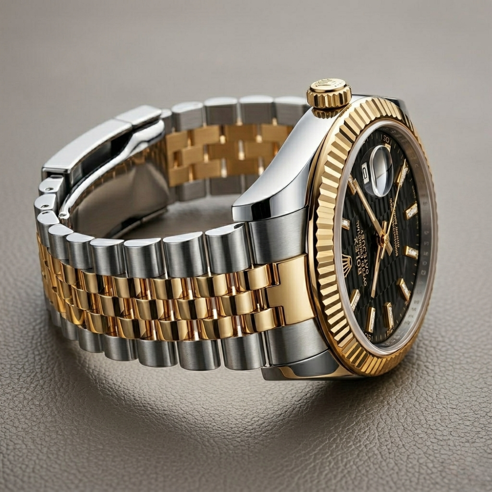 RLX Gold & Silver Stainless Steel Men’s Watch – Black Dial