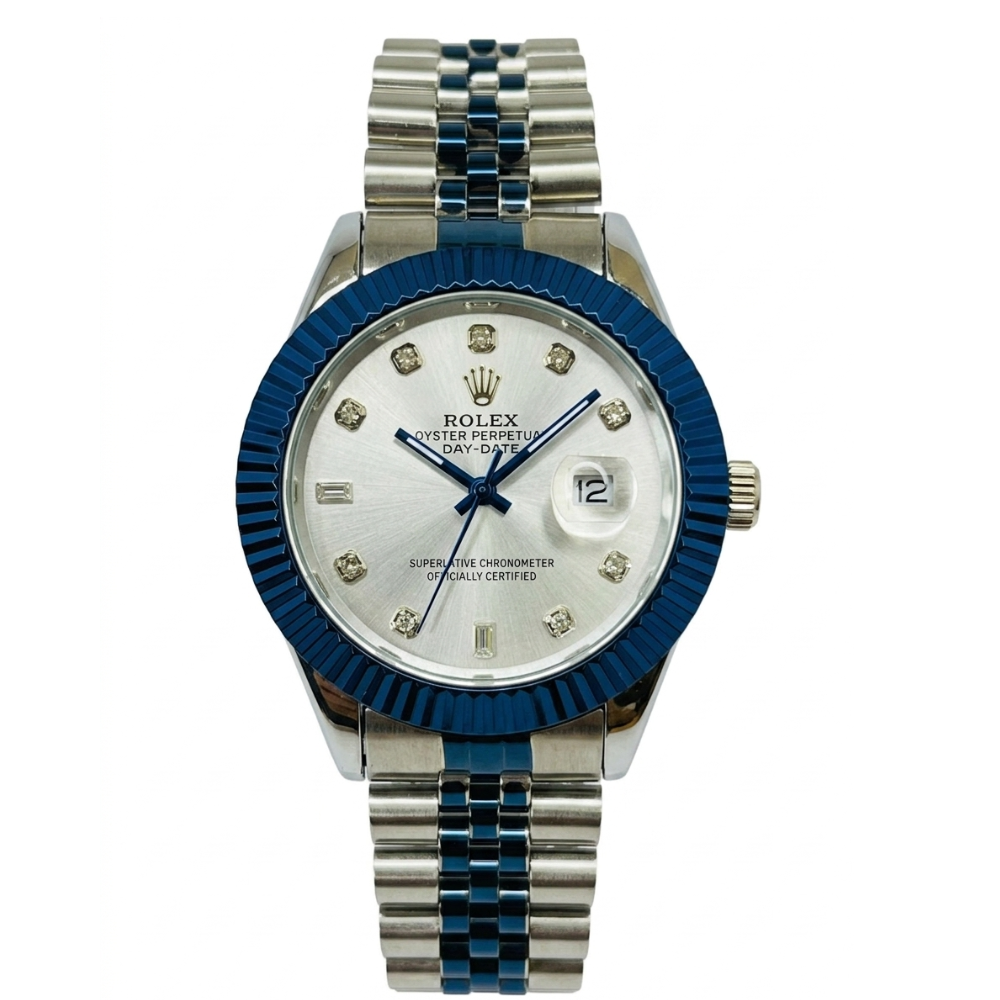 Rolex Day-Date Custom Edition – Silver Dial Blue Bezel